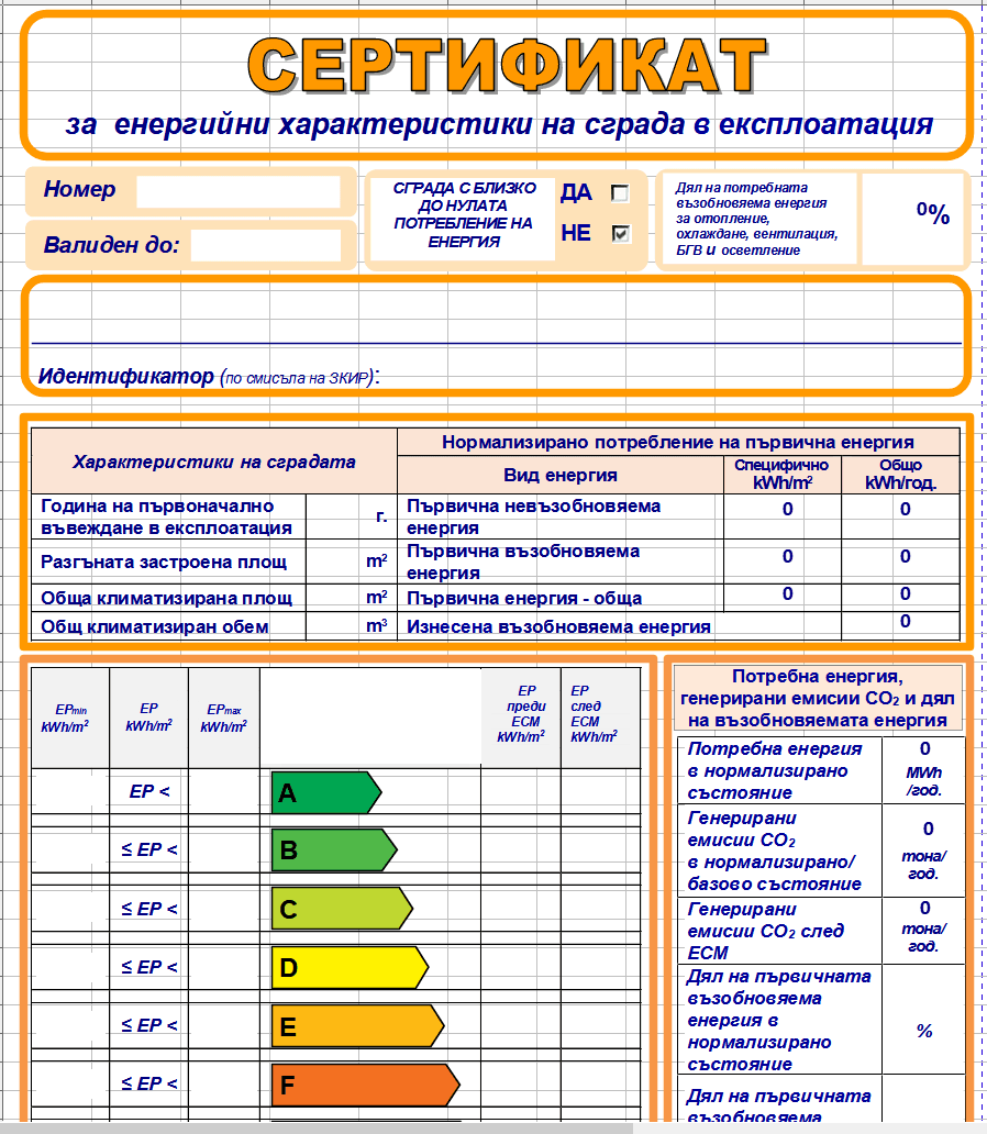 Building energy certificate generated from structured project data